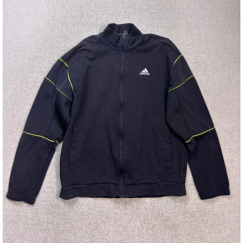 Adidas Primeblue Mens Black Lime Green Mesh Full Zip Track Jacket Size Medium
